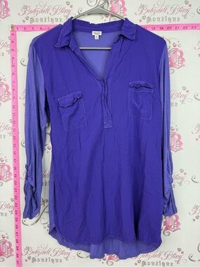 Splendid shirt Violet Collared Long-Sleeve Tunic with Front Pockets